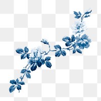 Aesthetic png blue vintage flower painting, transparent background