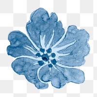 Blue peony png flower watercolor,  transparent background