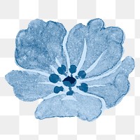 Blue peony png flower watercolor, transparent background