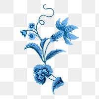 Png vintage blue peony painting, transparent background