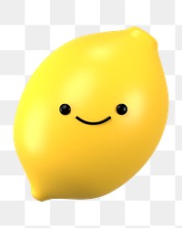 3D lemon png smiling face emoticon, transparent background