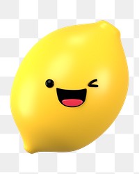 3D lemon png winking face emoticon, transparent background