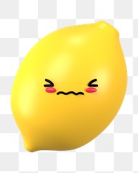 3D lemon png blushing face emoticon, transparent background