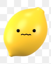 3D lemon png scared face emoticon, transparent background