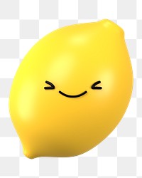 3D lemon png happy face emoticon, transparent background