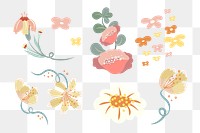 Colorful flower png illustration set, transparent background