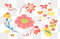 Colorful flower png illustration set, transparent background