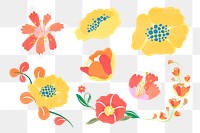 Colorful flower png illustration set, transparent background