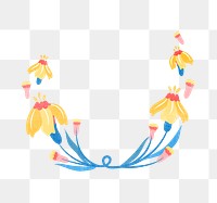 Yellow flower png border, flat design illustration, transparent background