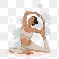 Yoga woman png aesthetic wellness remix, transparent background