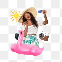 Png carefree cashless vacation collage, transparent background