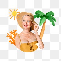 Png mature summer vacation collage, transparent background