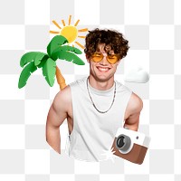 Png man summer photography collage, transparent background