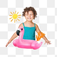 Png child summer vacation collage, transparent background