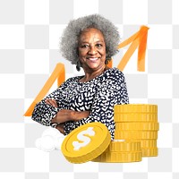 Png retirement investment collage, transparent background