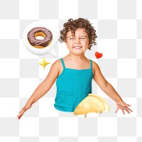 Png kid food lover collage, transparent background