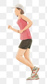 Png woman running, simple illustration, transparent background