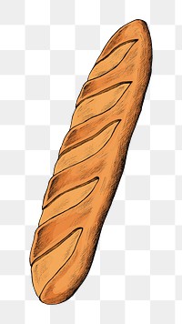 Png baguette illustration collage element, transparent background