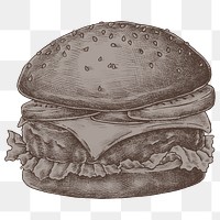 Png burger illustration collage element, transparent background