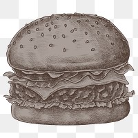 Png burger illustration collage element, transparent background