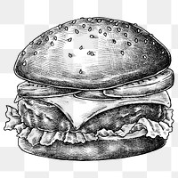 Png burger black and white illustration, transparent background