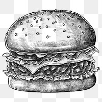 Png burger black and white illustration, transparent background