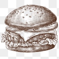 Png burger illustration collage element, transparent background