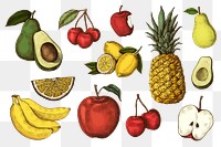Png fruits illustration set, transparent background