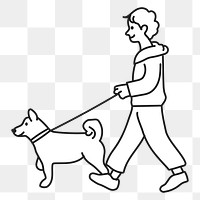 Doodle man walking dog png illustration, transparent background