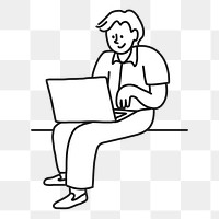 Doodle man working png illustration, transparent background