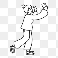 Doodle woman taking selfie png illustration, transparent background