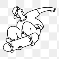 Doodle man on skateboard png illustration, transparent background