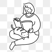 Doodle woman reading png illustration, transparent background