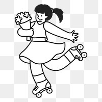 Doodle woman on rollerblade png illustration, transparent background