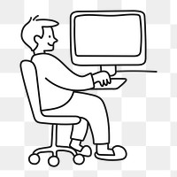 Doodle man working png illustration, transparent background