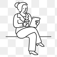 Doodle business woman working png illustration, transparent background