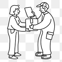 Doodle man deliver parcels png illustration, transparent background