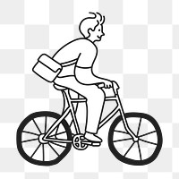 Doodle man riding bicycle png illustration, transparent background