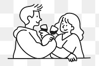 Doodle couple drinking wine png illustration, transparent background