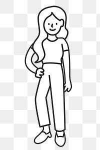 Doodle woman standing png illustration, transparent background