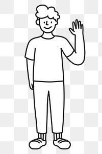 Doodle man waving png illustration, transparent background