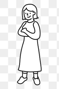 Doodle woman crossed arms png illustration, transparent background