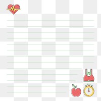 PNG Fitness lined paper, cute activity log , transparent background