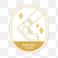 PNG Running club logo badge, gold line art design, transparent background