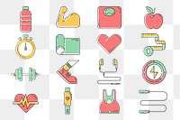 PNG Fitness, health & wellness icons collection, transparent background