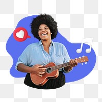 Png playing ukulele, 3D remix, human image on transparent background