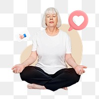 Png senior meditation, 3D remix, transparent background