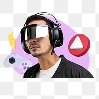 Man wearing smart glasses png, creative gaming remix, transparent background