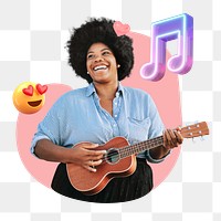 Woman playing guitar png, music & hobby remix, transparent background