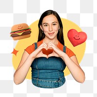 Woman food lover png, creative remix, transparent background